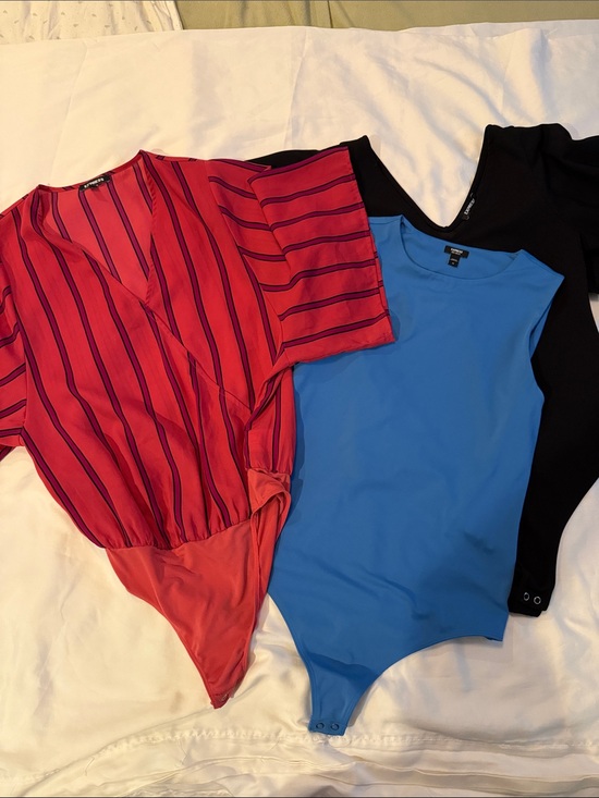 Express Tops - Express Red Striped, Blue and Black Women’s Bodysuit Trio